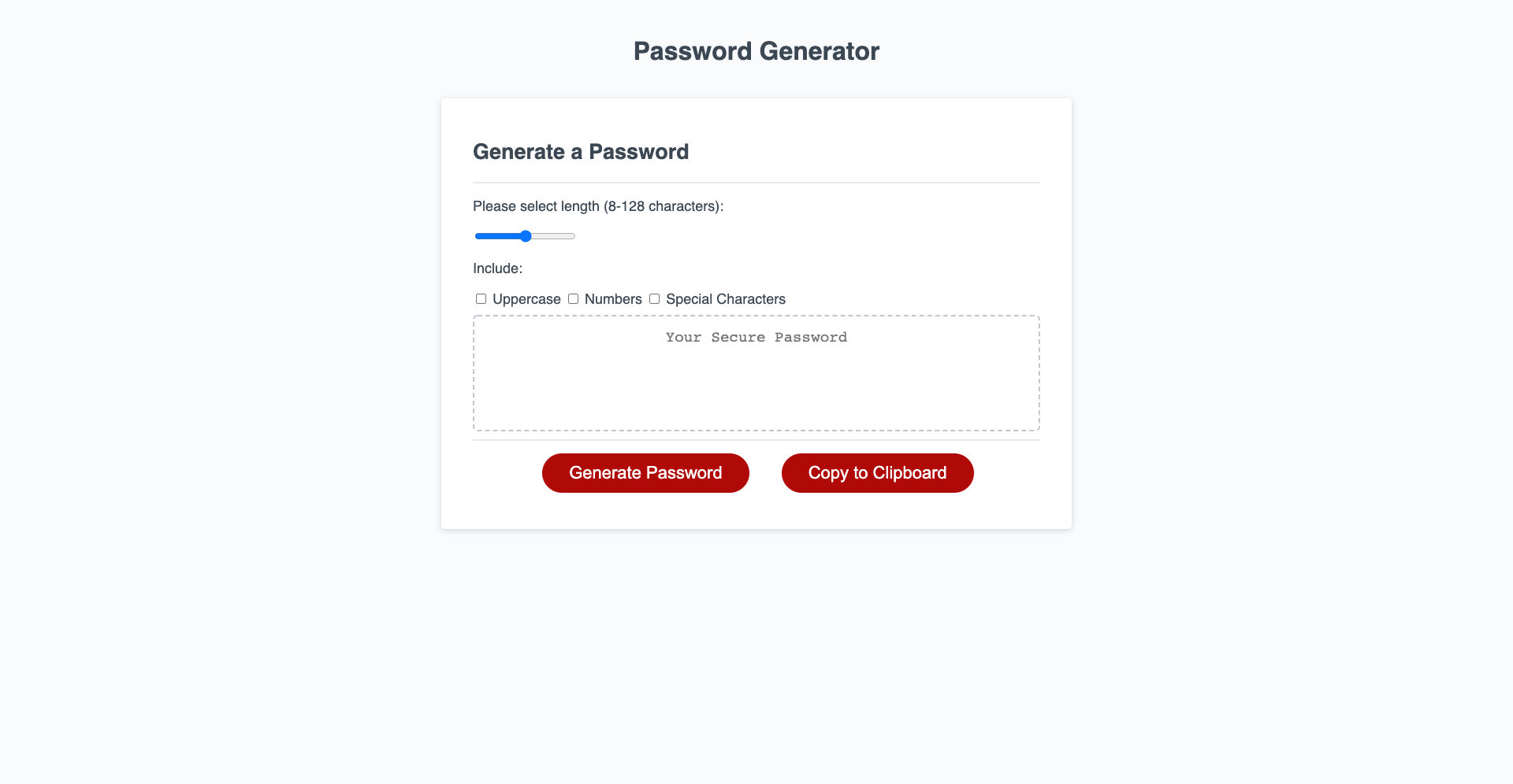 Screenshot of password generator